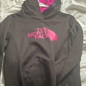 The North Face Black Hoodie with Pink Logo